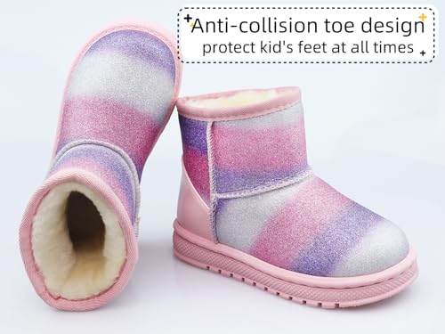 Image of Girls Winter Boots Toddler Girl Boots Warm Sparkle Sequin Outdoor Non-Slip Snow Boot for Little kids
