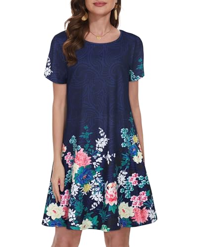 Image of Summer Dresses for Women Casual Tshirt Short Sleeve Floral Sundress Beach Cover Ups with Pockets 2026