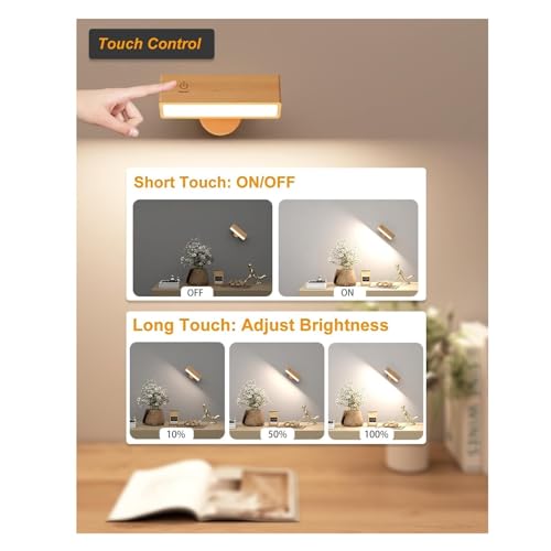 Aplique de pared nórdico de madera regulable 360 para luz lectura dormitorio 2