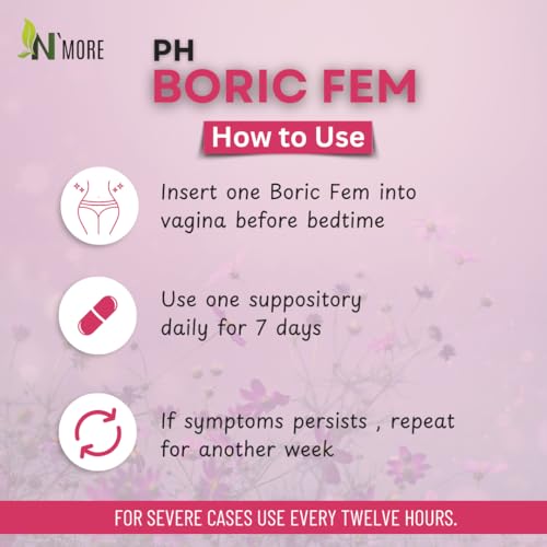 Image of N'More Boric Acid Suppositories for Women with Applicator - 100% Pure Boric Acid Suppositories 600mg | Boricfem Vaginal Suppository for pH Balance & Odor Relief, Made in USA (30 Count)