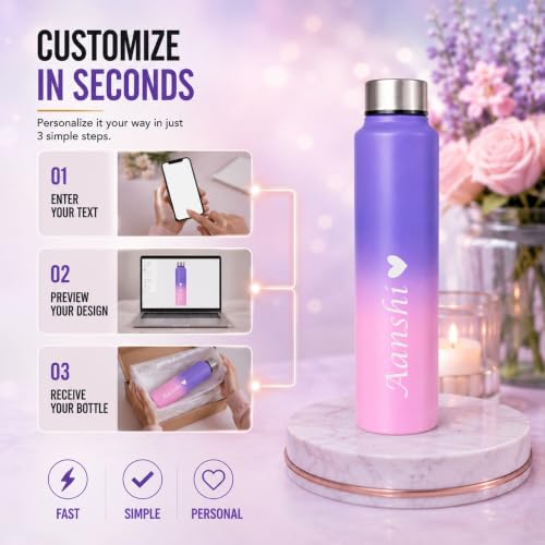 Image of Courage Personalised Stainless Steel Water Bottle 1 Litre | Custom Name Engraved Bottle | Leak-Proof, BPA-Free, Rust-Resistant | Stylish Gift for Kids, Women & Men | Office, School & Gym Use (PP)