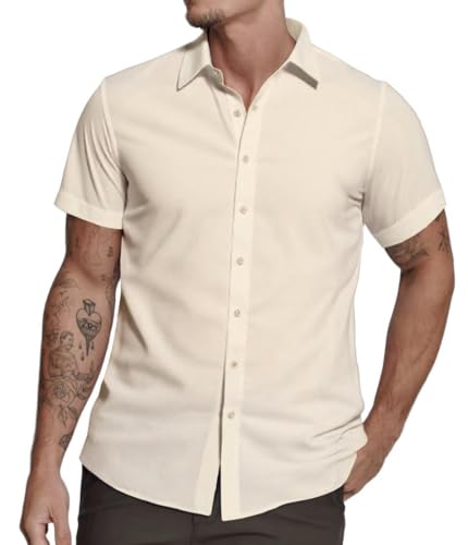 fitted dress shirts for shorter men brands Mens Short Sleeve Slim Fit Dress Shirts
