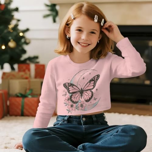 Crop Tops for Girls Long Sleeve Shirts Crewneck Pullover Sweatshirts Kids Everyday Activewear 5-14 Years3