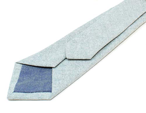 Image of Men's Chambray Cotton Skinny Necktie Tie Textured Distressed Style - 2.5 inch Width
