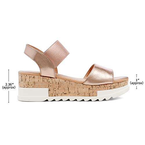 DREAM PAIRS DREAM PAIRS Womens Open Toe Elastic Strap Casual Flatform Platform Wedges Sandals,Size 9,Champagne,REED-2