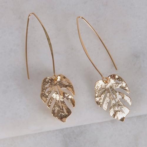 Humble Chic Leaf Earrings for Women - Gold or Silver-tone Tropical Threader or Dangle Earrings3