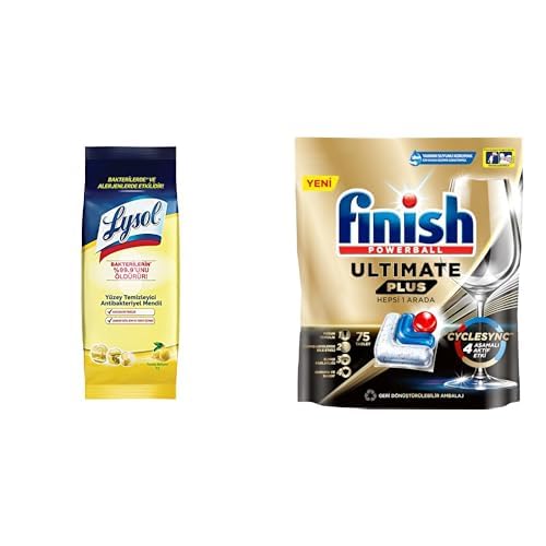 Lysol Pratik Yüzey Temizleyici Antibakteriyel Islak Mendil Turunç Bahçesi (1 x 72 adet) ve Finish Ultimate Plus 75 Kapsül Bulaşık Makinesi Deterjanı Tableti (1 x 75 Kapsül)