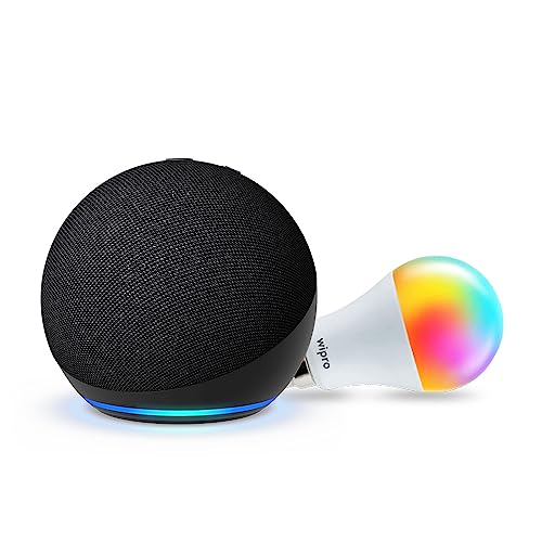 Amazon Echo Dot (5th Gen, Black) Combo with Wipro 12W LED Smart Color Bulb - Image 2