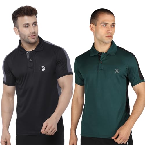 Image of CHKOKKO Men's Active Sports Wear Polo Half Sleeve Gym Tshirt with Button Collar Quick Dry Breathable Perfect for Workout Running Regular Fit Pack of 2