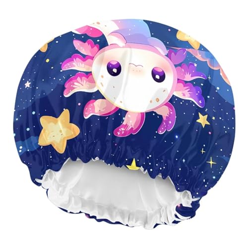 Image of Pink Cute Axolotl Print Kids Satin Bonnet Sleep Cap Boys Girls Sleeping Hat Beanie for Toddler Children Baby Elastic Band Hair Cover Curly Hair Cap Soft Comfy