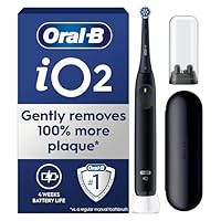 Oral-B iO2 Electric Toothbrush, 1 Gentle Care Toothbrush Head, 1 Travel Case, 1 Travel Refill Holder, Oral B Toothbrush Adults (Night Black), Designed by Braun, 2 Pin UK Plug