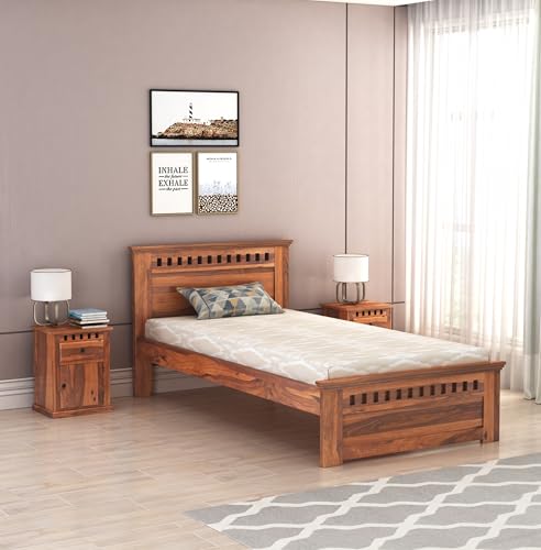 SONA Art & Crafts Kuber Sheesham Wood Single Bed (78x36) Size Without Storage Solid Wooden Single Bed Cot Furniture for Bedroom Home (Natural)