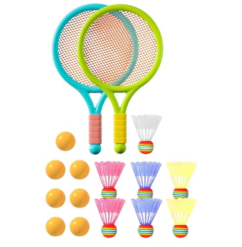 Mengger Juego de Raquetas de Tenis,2 Raqueta de Bádminton Infantil con 7 Pelotas de Tenis, 7 Pelotas de Bádminton (Más de 3 Años), para Exteriores e Interiores para Niños Pequeños
