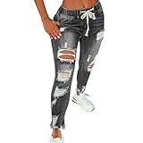 SKYWPOJU High Waist Ripped Jeans Damen Jeanshosen Damen Löcher Skinny Jeans Hose Damen Zerrissene Destroyed Denim Jeans Relaxed Damen Stretch Slim Fit Gerissene Kaputte Hose Jeans Leggings Frauen Groß