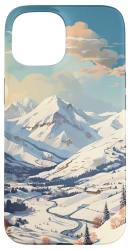 Winter Sports Skiing Snow Scene Vintage Ski Resort Mountains Case for iPhone 15