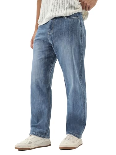 Image of Urbano Fashion Men's Loose Baggy Fit Washed Denim Jeans Non-Stretchable