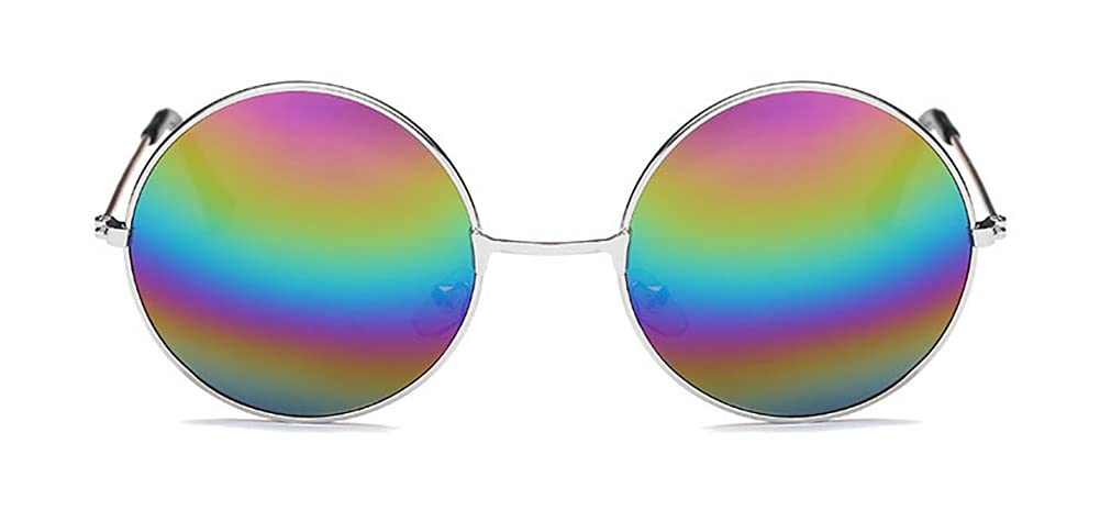 NEON NATION Rainbow Mirrored Round Circular Lens with Gold or Silver Frame