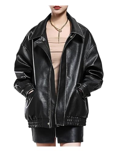 Blouson bomber d'hiver pour femme en cuir PU marron vieilli veste oversize