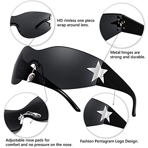 Feisedy Y2K Sunglasses For Women Men 2000S Fashion Rimless Wrap Around Frameless Star Sun Glasses B9090 #TOP5