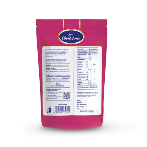 Image of DCC DELICIOUS Roasted Cashews (Chilly Garlic), 80Grams | Dry Roasted | Air Fried