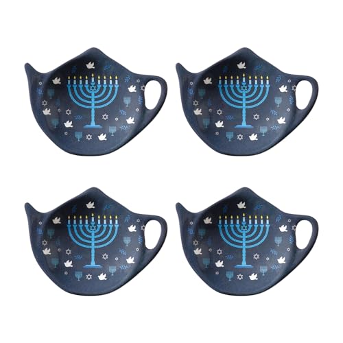 Supreme Housewares Hanukkah Tea Bag Holders, Teapot Shaped Tea Bag Coasters Spoon Rests Saucer Seasoning Dish Set, Hanukkah Decorations, Blue, 4 x 3 Inch, Set of 4