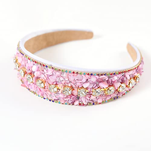 Gmmidea Rhinestone Women Headband Sparkle Diamond Crystal Headband Padded Wide Hairband Glitter Hair Accessories For Women Girls Pink #TOP1