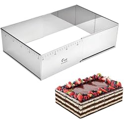 Guowall Rectangular Cake Ring Mold Stainless Steel Heavy Duty Adjustable Tiramisu Pan Big Size Extensible Pastry Shaping Mould for Baking - 9.5 x 7.5 x 4 inch