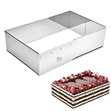 Guowall Rectangular Shaped Cake Pan Ring Mold Extensible Pastry Mould Stainless Steel Adjustable Tiramisu Form Heavy Duty Big Size for Baking - 9.8 x 7.5 x 4 inch