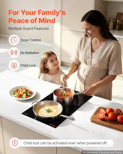 Image of VEVOR Electric Cooktop 12inch 2 Burners Portable Stove Top 1800W 120V, Ceramic Countertop /Built-in Radiant Electric Stove, with 16 Power Levels, Timer, Child Lock, Over-Heat Guard, Touch Control
