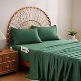 JSD Hunter Green Twin Sheet Set with Side Pocket Corner Straps, 3 Piece Soft Kids Microfiber Bed Sheets Extra Deep Pocket