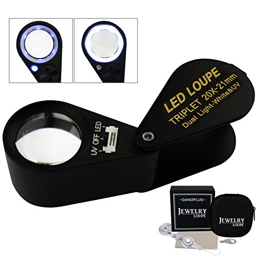 20x Magnifier Jewelry Loupe LED UV 21mm Triplet Lens Optical Glass, Pocket Gem Magnifying Tool Jeweler, Stamp Philatelist, Coin Numismatic by DANOPLUS - Used condition - US$15.59