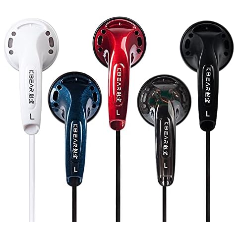 Kbear-Stellar Wired in-Ear Headphones, 5pack Ear Buds Wired Earphone, Noise Isolating in-Ear Monitors,Compatible with Tablets, Android Phone,MP3 Player (Black+Red+Blue+White+Clear Black,no mic) Cover