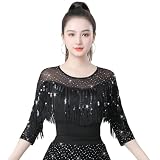 Women's Latin Dance Tops, Ballroom Dance, Modern Dance Clothes, Jitterbug Sequined Dance Clothes Black