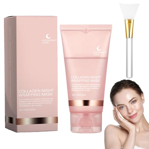 Collagen Maske Overnight,Collagen Night Wrapping Mask,Peel Off Kollagen Mask,Hydratation overnight maske gesicht,Fördert Elastizität & Feuchtigkeit, Reduziert Erschlaffung & Mattigkeit