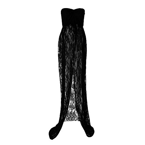Sunenjoy Femme Robe Elégante Enceintes Maternité Photographie Loose Longue Maxi Robe épaule Vetements Grossesse Dentelle Longue Jupe Photo Shoot Plage Wedding Cocktails Soirée Tunique (XL, Noir) Cover