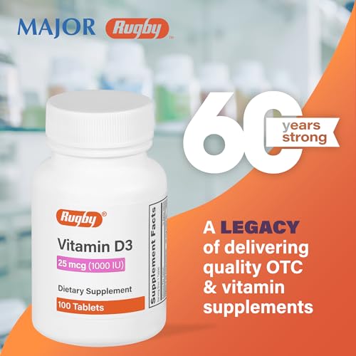 Rugby Vitamin D3, 25 mcg (1,000 IU) - Dietary Supplement - 100 Tablets (1 Pack) - Thumbnail 6