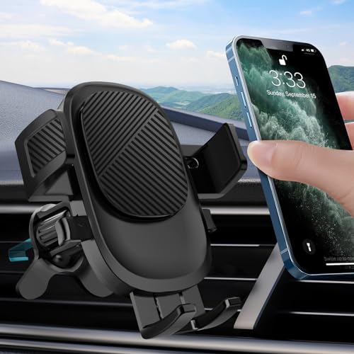 VELIGOOD Car Phone Holder, Air Vent Phone Mount [Metal Hook Clip] Strong Stability Compatible with iPhone 17 16 15 14 13 Samsung S22 S21 All Smartphones (Black)