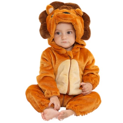 BETTERFUN Baby Animal Costume Kids Toddler Infant Hooded Romper Jumpsuit Halloween Cosplay Outfits Lion 12-18 Months