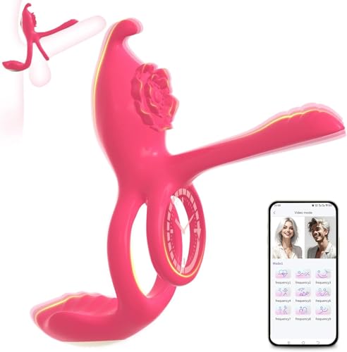 Penisring Erotik Sex Spielzeug für die Paare - 4 In 1 Doppelter Cockring Klitoris G-Punkt Vibratoren mit 10 Modi APP Fernbedienung Stimulator Massagegerät Penis Vergrößerung Zeit Verlängern (Rot)