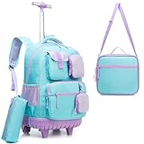 HTgroce Mochila Escolar con Ruedas Niño,Mochilas con Carrito de Trolley Escolar Mochilas con Ruedas, Estuche para lápices y una Bolsa para el Almuerzo.