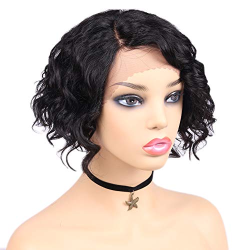 Wiger Short Lace Front Wigs Human Hair For Women Short Curly Bob Wig Black Wavy Lace Wig Black Pixie Cut Wig Brazilian Virgin Human Hair Curly Wigs 180% Density Side Part #TOP4
