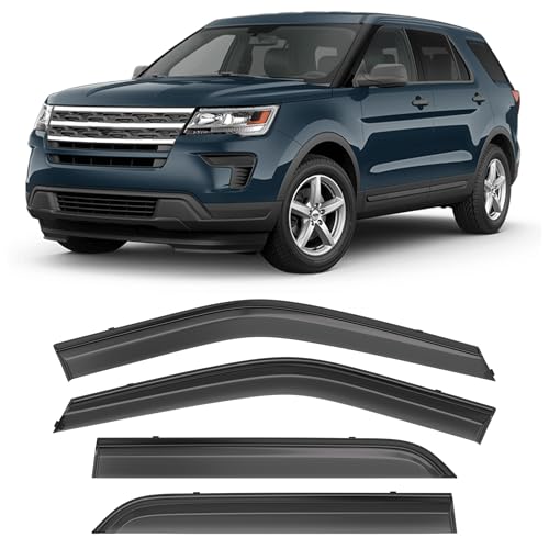 Image of Shatterproof Taped-On Window Deflectors for Ford Explorer 2013-2018 with Balck Trim, Rain Guards, Window Visors for Car, Vent Deflector, 4pcs