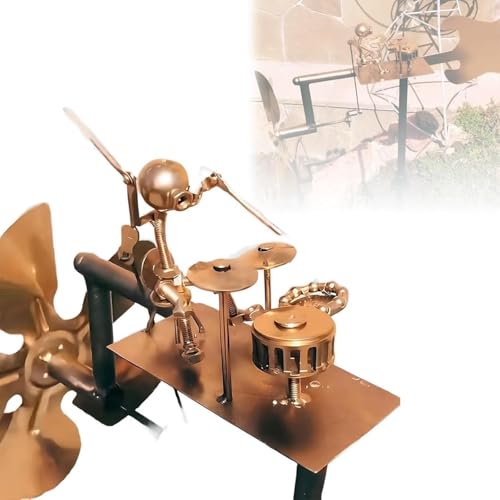 Handmade Metal Drummer Windmill, Drummer Windmill Garden Decoration, Wind Powered Kinetics Sculpture, Percussionist Music Figurines Statues Ornament, Wind Spinners for Yard Lawn Outdoor Decor (1 Pcs)