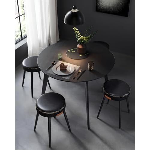 VASAGLE EKHO Collection - Dining Chairs Stools Set of 4, Upholstered Kitchen Chairs, Vanity Stools, Synthetic Leather with Stitching, Mid-Century Modern, 19-Inch Tall, Easy Assembly, Ink Bla