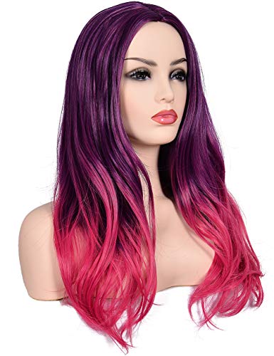 Morvally Women's Long Wavy Ombre Two Tone Purple Pink Synthetic Wig For Women Cosplay Halloween Costume Party Wigs #TOP2