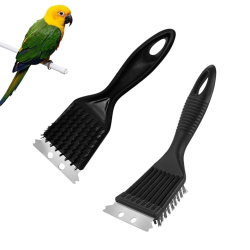 Image of 2 Pack Bird Droppings Cleaning Brush with Scrapper Stainless Steel Bird Cage Brush Bird Poop Remover Birdcage Stain Cleaning Tool for Bird Cage and Surface Cleaner Spray Scrubbing Wipes