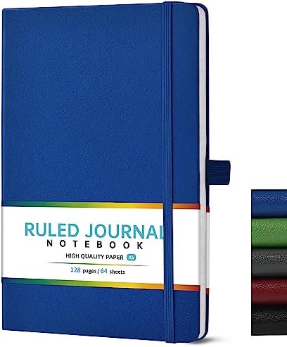 WORPICE Ruled Notebook Journal - Faux Leather Hardcover Writing Notebook, 5.7" x 8.4", Lined Notebook/Journal with 100 GSM Thick Paper, Elastic Closure, Inner Pocket, Bookmark - Blue