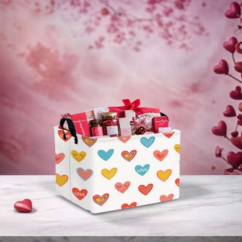 Image of Cute Heart Valentine's Day Basket Gifts Empty Storage Basket for Kid and Baby Room Decor (Colorful Heart)