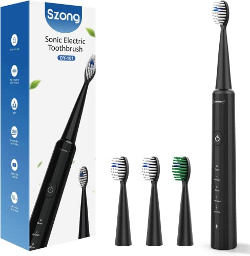 Sonic Electric Toothbrush with 4 Pack Brush Heads Rechargeable Electric Travel All-Round Cleaning elements care IPX7 toothbrush,60 Days Power Full-Automatic Black smart Sonic Toothbrush for Adult/Mens
