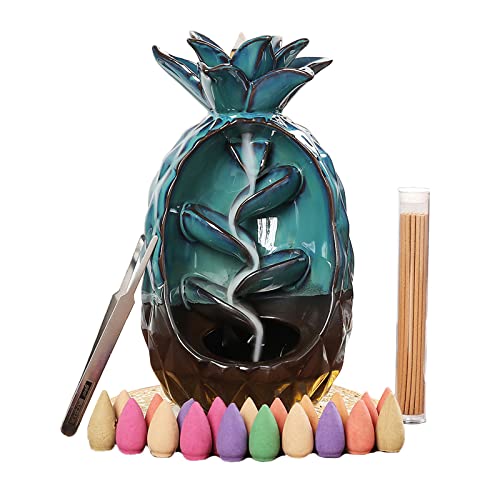 Keramik-Räuchergefäß, süßer Ananas-Räucherkegel, Halter, Heimdekoration, Geschenke, mit 20 Räucherkegeln und einem Pad Cover